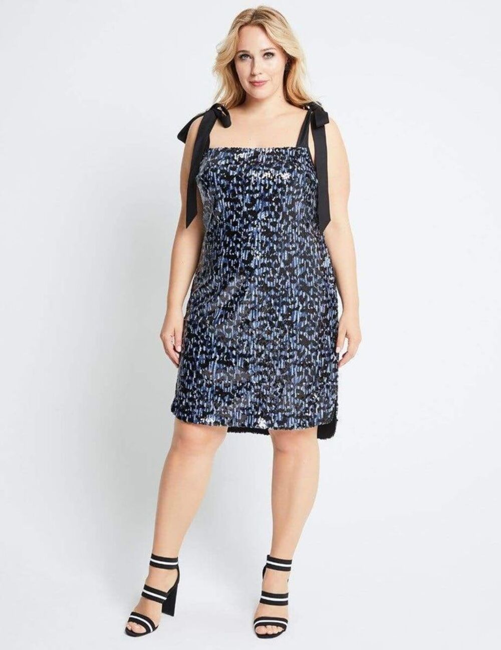 In Love by Marina Bulatkina Monaco Sequin Dress Black Blue Size 18 NWT $350